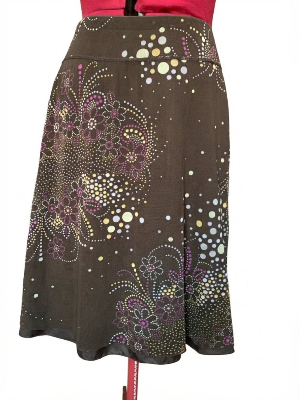 Mexx - Brown Floral Polka Dot Mesh Layered Skirt – Size Medium